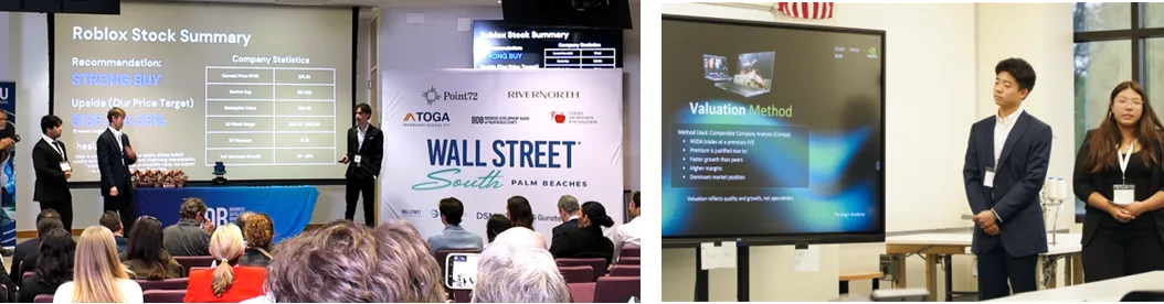 Student teams competing in the Wall Street South Stock Pitch Competition at Palm Beach State College